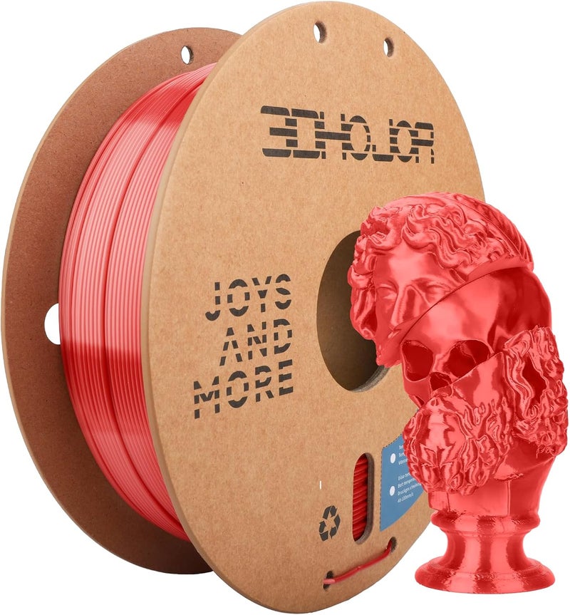 3DHoJor Silk PLA Filament 1.75mm, PLA Filament 1.75mm Silk Shiny 3D Printer Filament, 1kg Cardboard Spool (2.2lbs), Dimensional Accuracy +/- 0.03 mm, Fit Most FDM Printer（Red） - Image 1